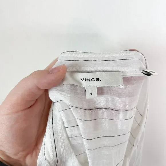 Vince NWOT Women's Short Sleeve Drapey Stripe Blouse White Size S - Picture 7 of 8